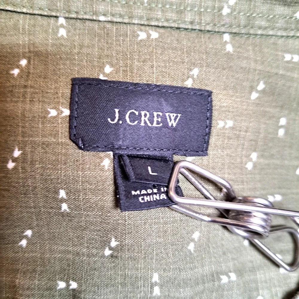 J.Crew Button Down Shirt Mens L Olive Green Micro Dot Print Casual Long LS
